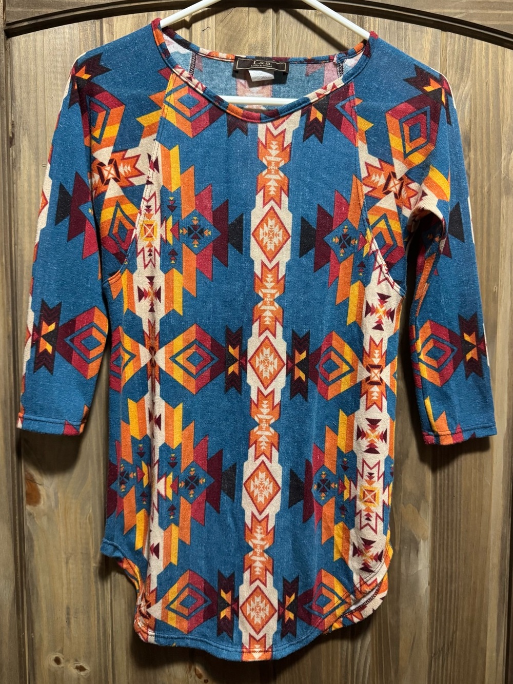 Aztec Print Scoop-Neck Women's Top in Blue and Orange